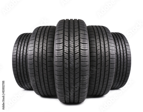 automobile black rubber tires isolated on white background