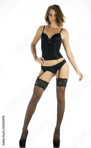 posing sexy woman with nice lingerie on white background