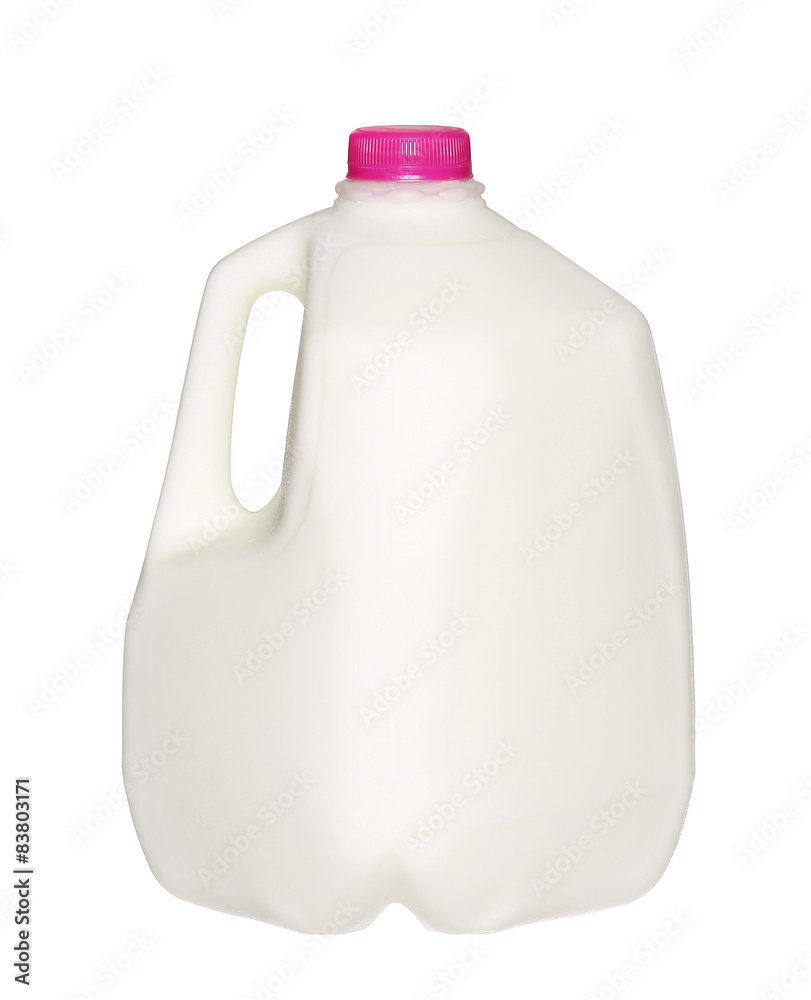 gallon Milk Bottle with pink Cap Isolated on White Background. gallon Milk Bottle with pink Cap Isolated on White Background.