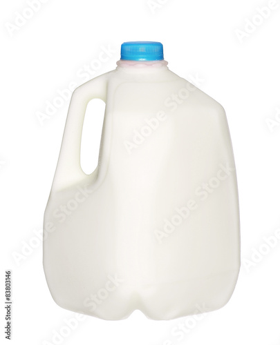 gallon Milk Bottle with blue Cap Isolated on White Background.