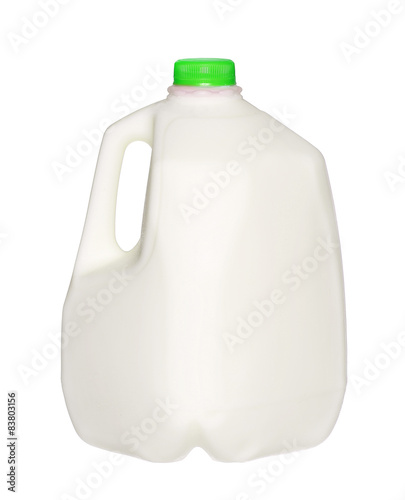 gallon Milk Bottle with green Cap Isolated on White Background.