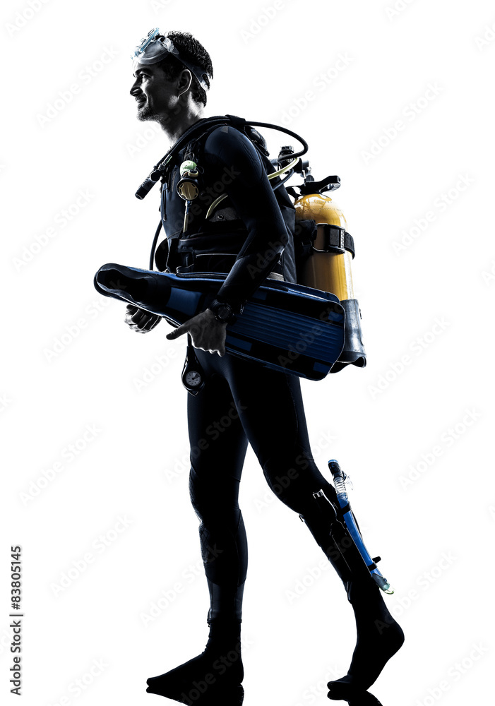 Naklejka premium man scuba diver diving silhouette isolated