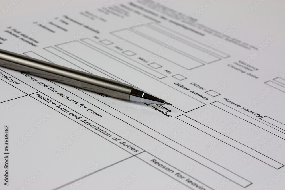 Close up of an application form Close up of an application form