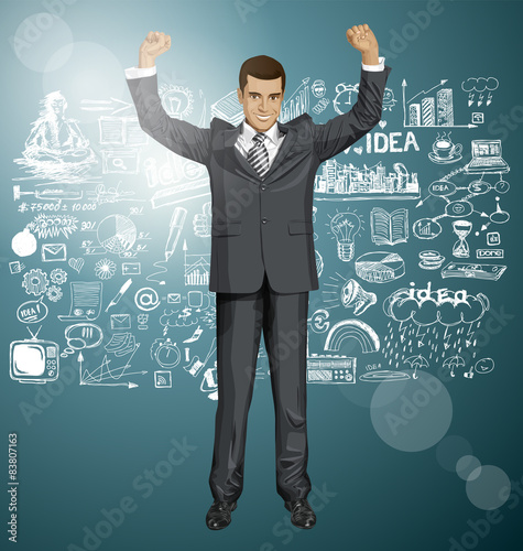Vector Businessman With Hands Up