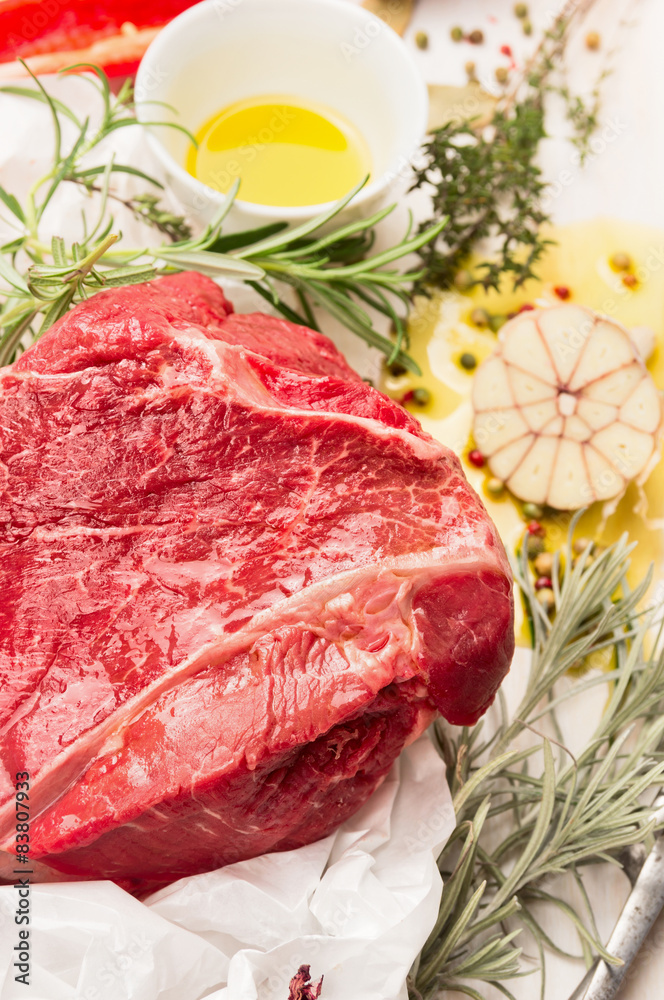 raw beef fillet preparation with fresh seasoning