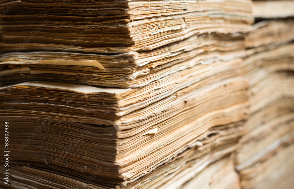 Old paper documents in the archive