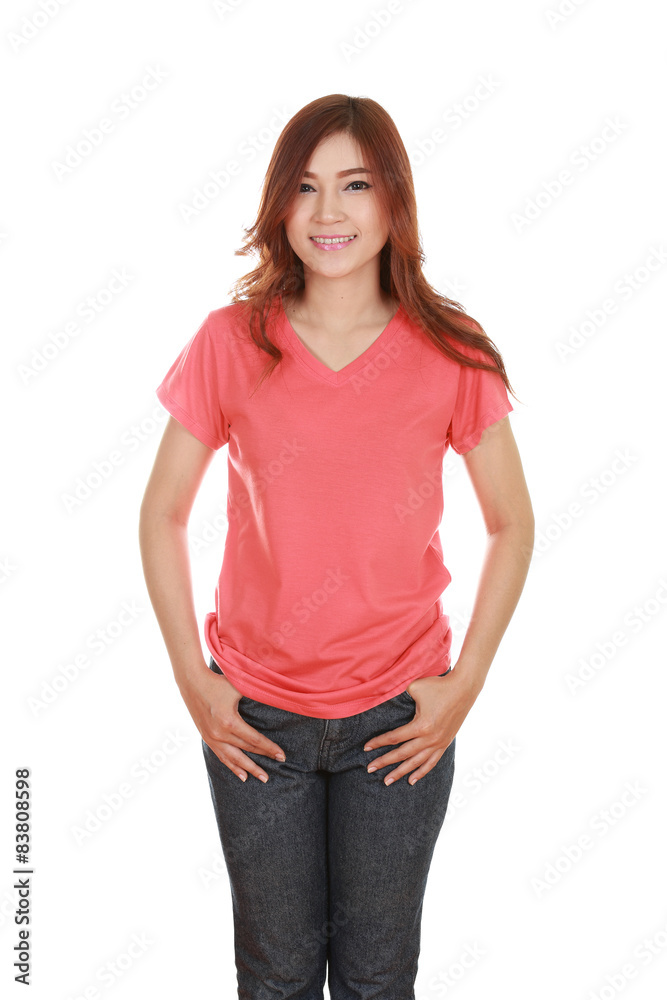 young beautiful female with blank t-shirt young beautiful female with blank t-shirt