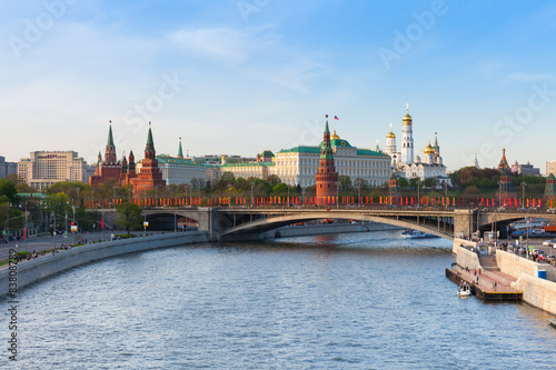 The view of the Moscow Kremlin at sunset, Moscow, Russia.