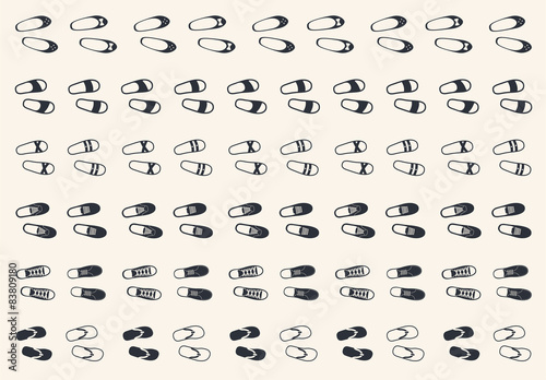 Set of footprints shoes sneakers, flip-flops, sandals, gym shoes