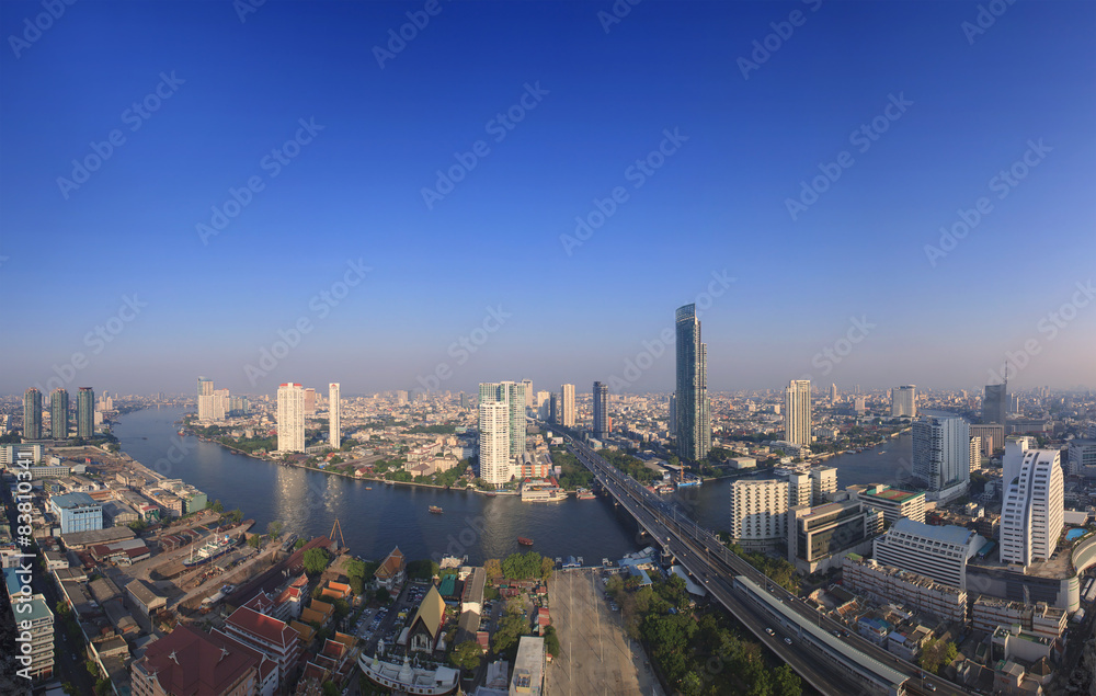 beautiful city scape from sky scrapper in heart of bangkok capit