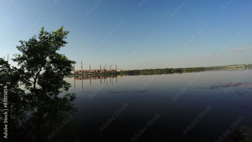 Thermal station on banks of river Thermal station on banks of river