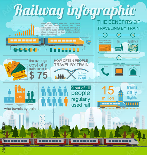 Railway infographic. Set elements for creating your own infograp