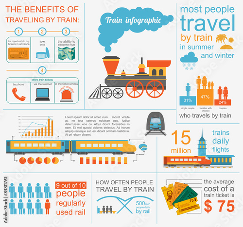 Railway infographic. Set elements for creating your own infograp photo