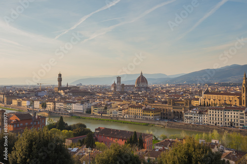 View of Florence at sunset from Piazzale Michelangelo in Florenc photo