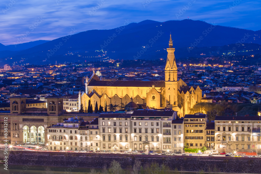 View of Florence at dusk from Piazzale Michelangelo in Florence,