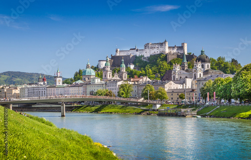 Historic city of Salzburg with river Salzach in summer, Austria photo