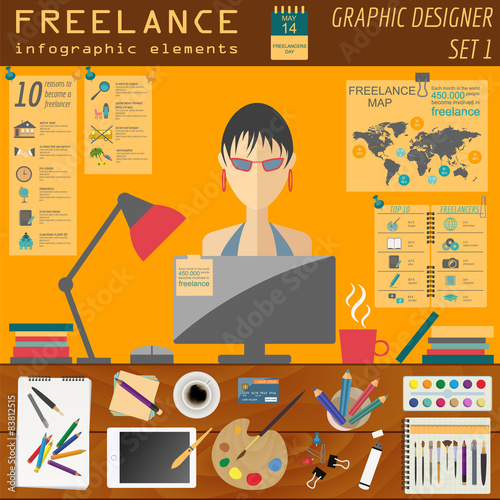 Freelance infographic template. Set elements for creating you ow