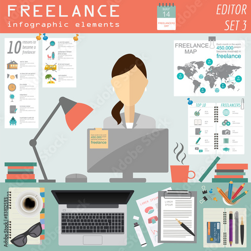 Freelance infographic template. Set elements for creating you ow
