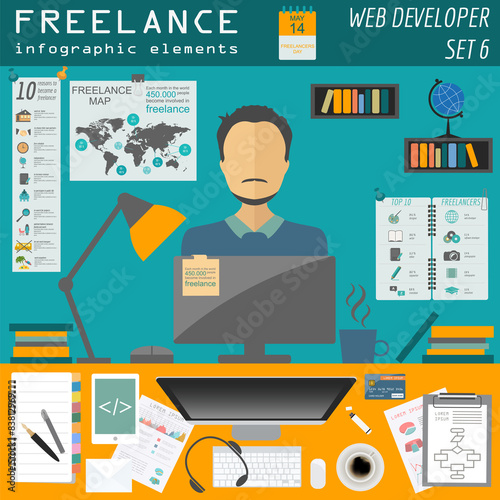 Freelance infographic template. Set elements for creating you ow
