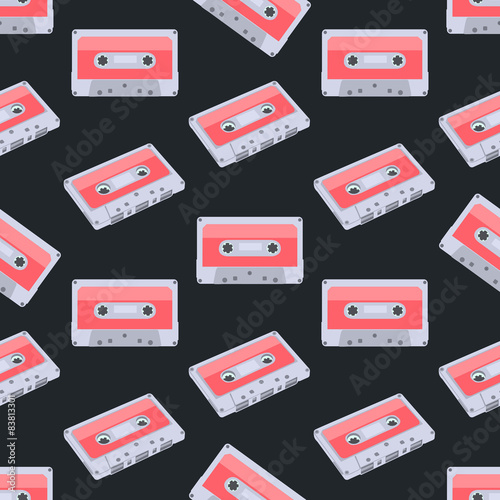 Seamless colorful background made of audio tapes in flat design