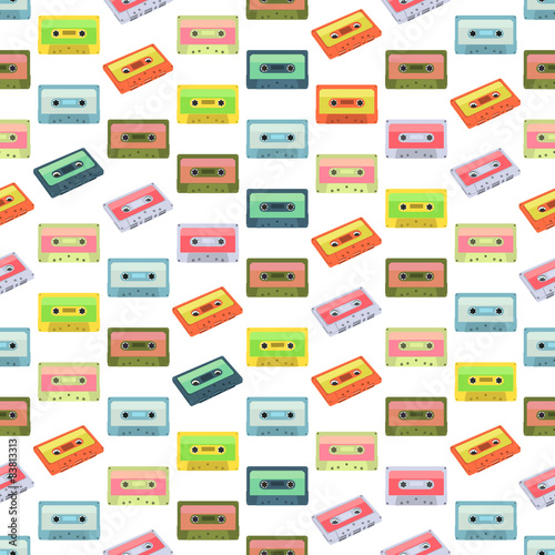 Seamless colorful background made of audio tapes in flat design