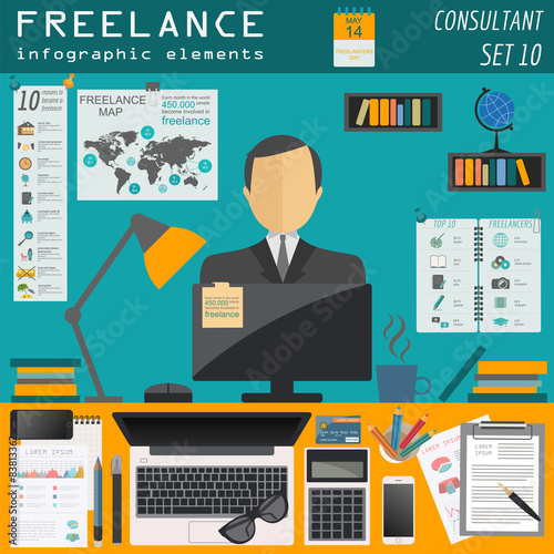 Freelance infographic template. Set elements for creating you ow