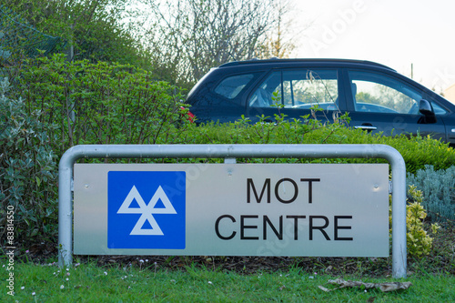 British vehicle's road worthiness 'MOT test Centre' sign