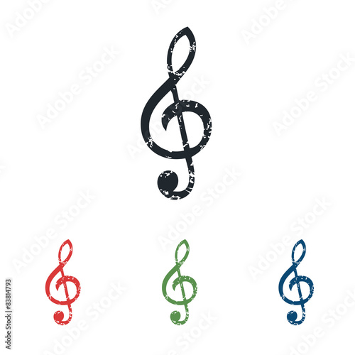 Treble clef grunge icon set