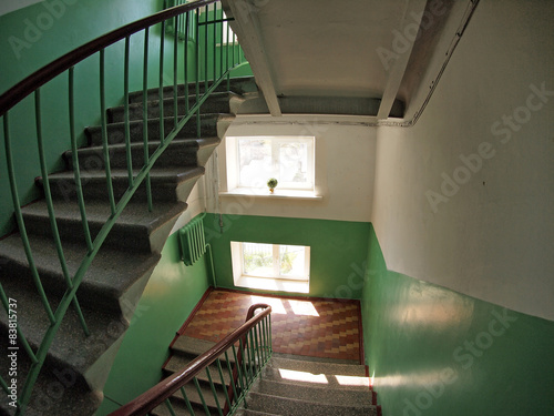 Staircase between floors in high-rise building