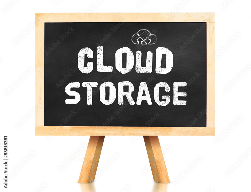 Fototapeta premium Cloud storage word with icon on blackboard in white background