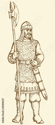 Armed combatant of Kyivan Rus. Vector sketch