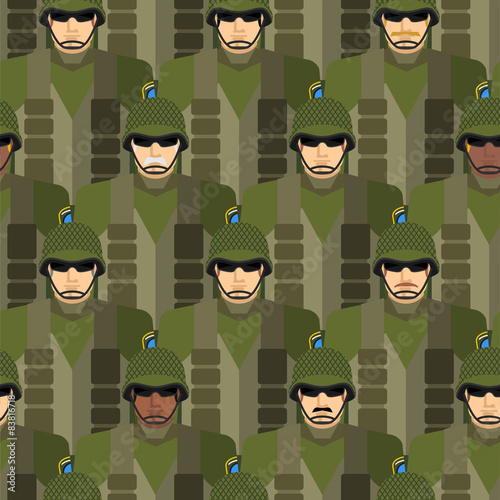 Marines seamless pattern. Soldiers in helmets and bullet-proof v