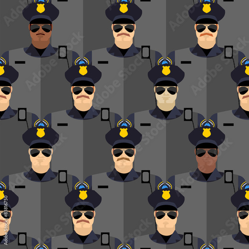 Police officers seamless pattern. police stand guard. Vector bac