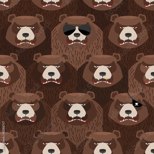 Fototapeta Naklejka Na Ścianę i Meble -  Seamless pattern of brown angry bear. A flock of evil and scary