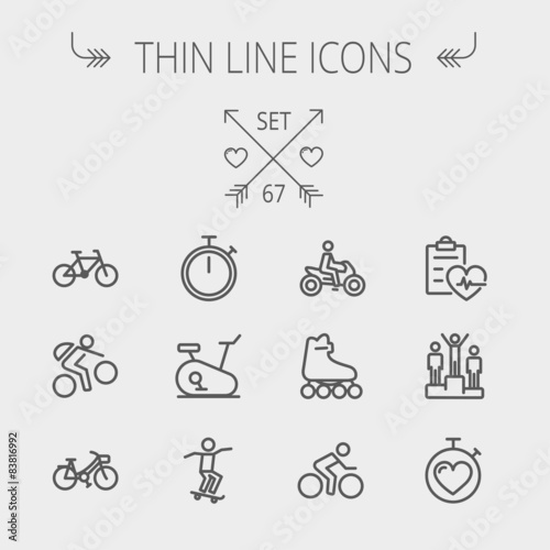 Sports thin line icon set