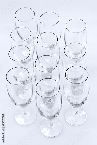 Empty champagne glasses from above