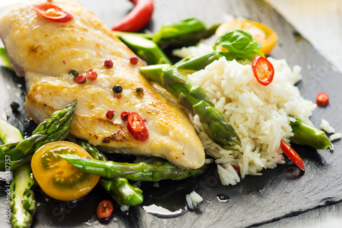 Grilled chicken breast with vegetables delicious 