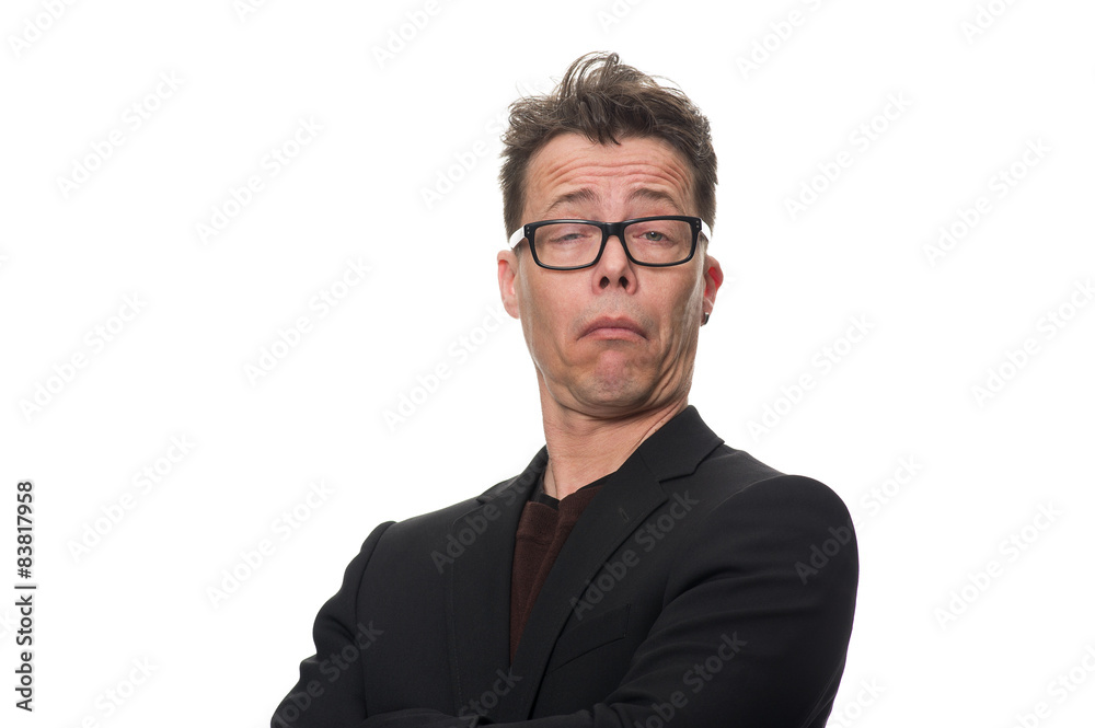 Sceptical Middle Age Businessman Against White Sceptical Middle Age Businessman Against White