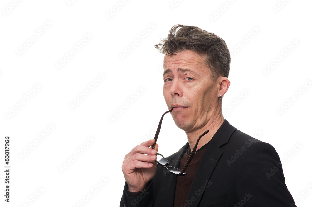 Businessman Showing Dismissive Shrug Against White Businessman Showing Dismissive Shrug Against White