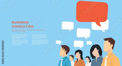 Group of business people with speech bubbles communicating