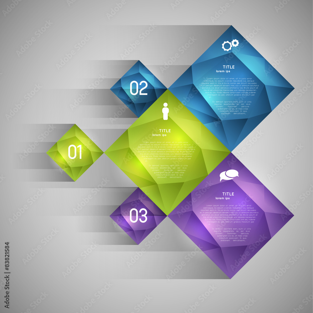 infographic template with square crystals, option steps infographic template with square crystals, option steps