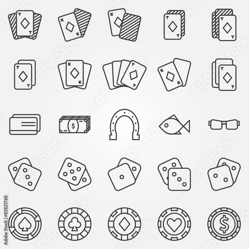 Thin line poker or casino icons vector set