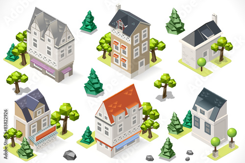 Europe Building Set Tint Cartoon Isometric 3d
