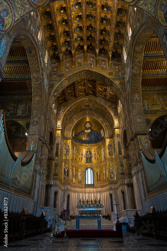 Christ fresco inside Monreale cathedral near Palermo  Sicily