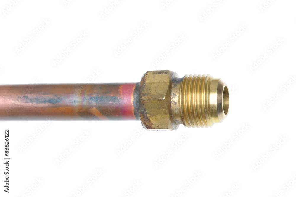 Copper water pipe isolated on white background