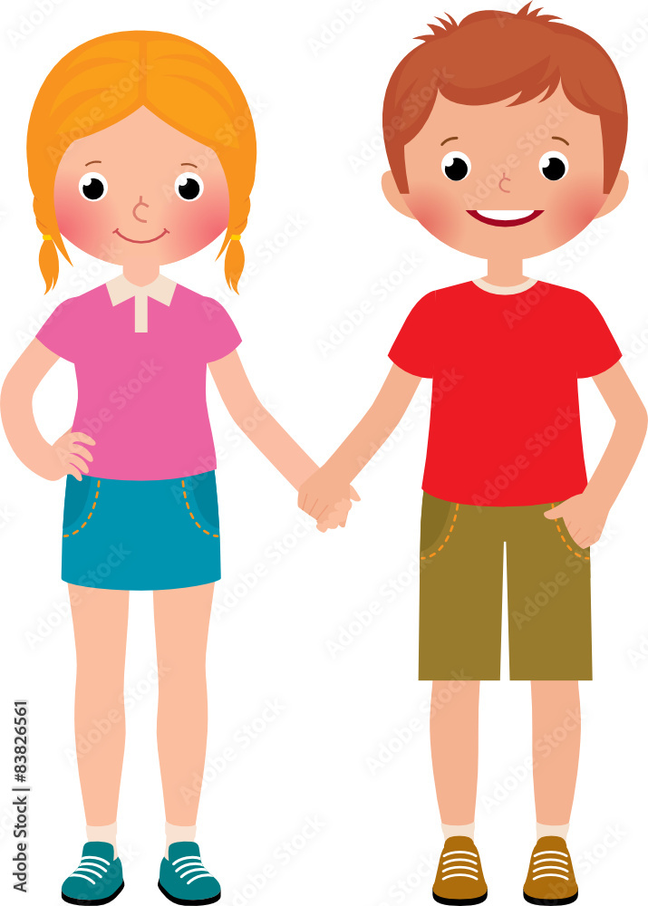 Friends of boy and girl isolated on white background