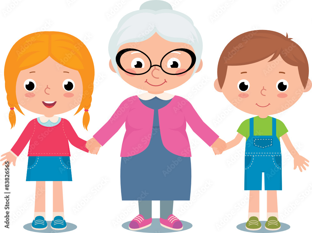 Grandmother and grandchildren isolated on white Grandmother and grandchildren isolated on white