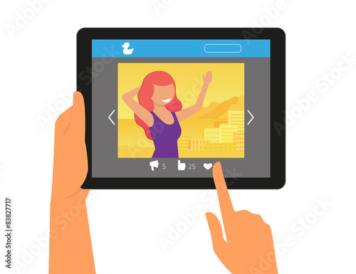 Social networking with a picture of redhair woman