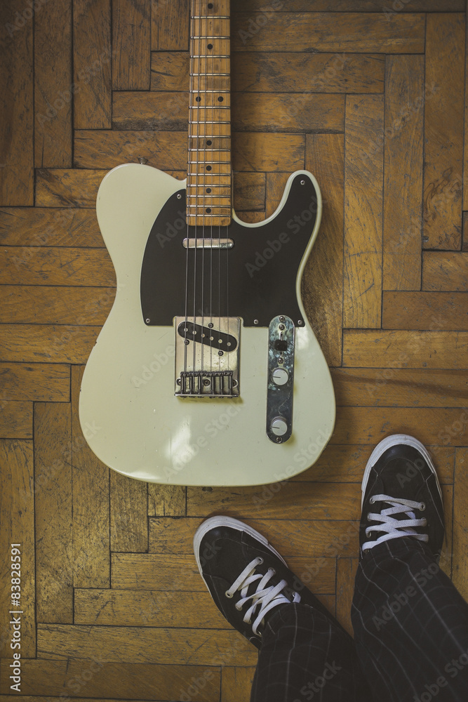 Old and worn retro electric guitar Stock Photo Adobe Stock