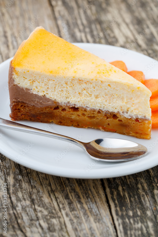 Sweet slice of carrot cake on white plate. Sweet slice of carrot cake on white plate.